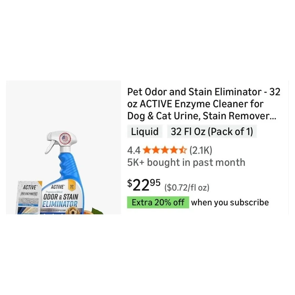 2 bottles - Pet Odor and Stain Eliminator - 32 oz